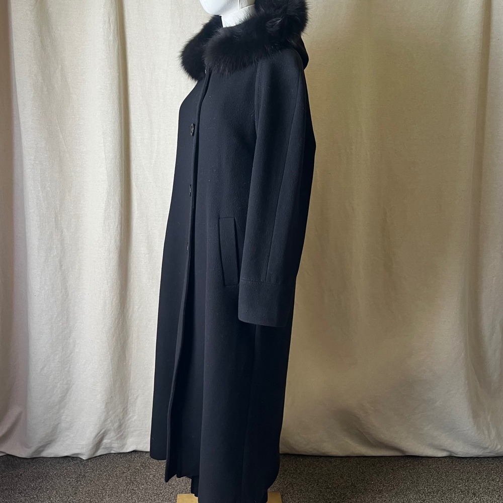 Forecaster Boston Black Wool Cashmere Fox Fur Hood Coat Sz 8 Long Maxi‎ - Picture 3 of 10